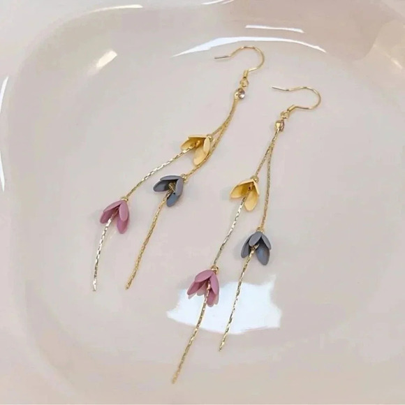 1 LEFT! Petal Drop Tassel Earrings - Picture 1 of 5